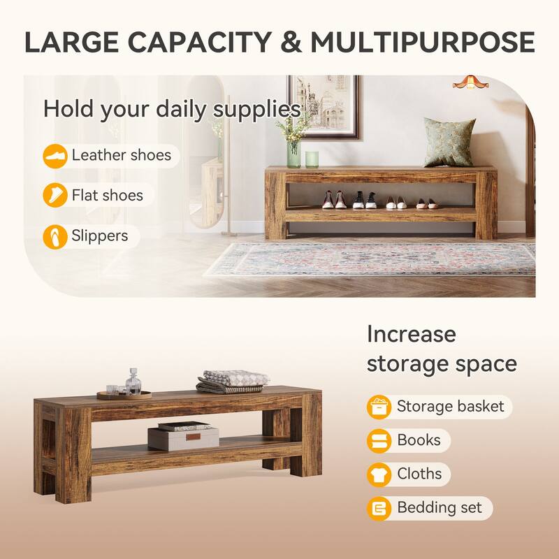 59" Wooden Entryway Bench, Farmhouse Indoor Console Shoe Bench