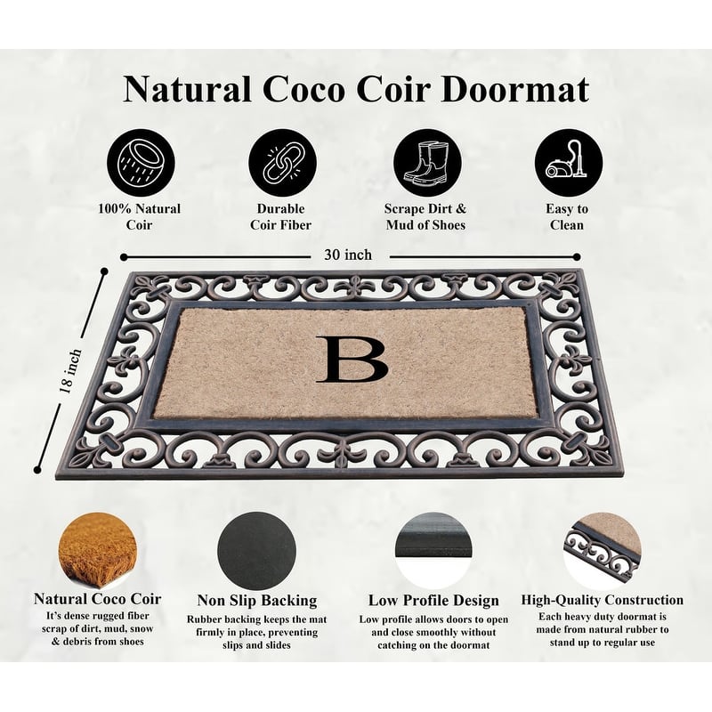 A1HC Natural Coir and Rubber Classic Paisley Border Bronze Monogrammed Doormat