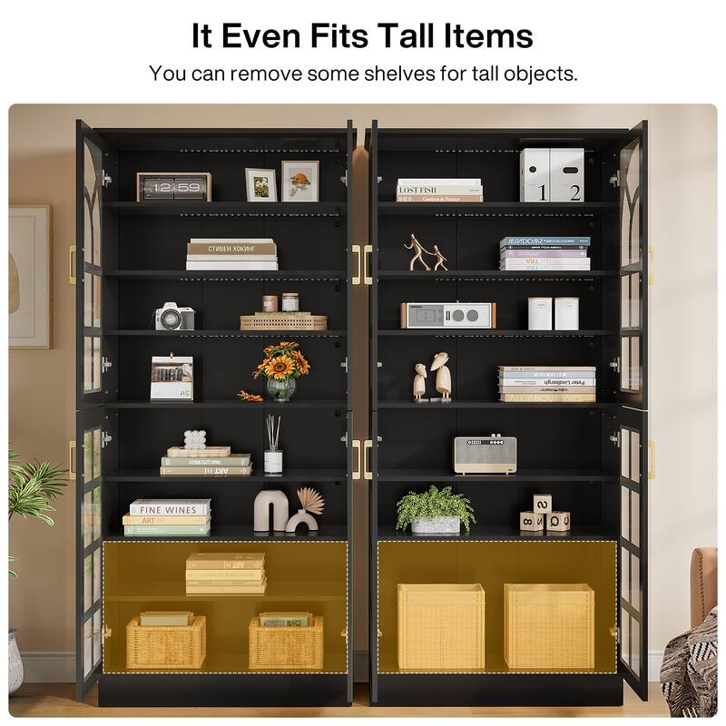 Pantry Cabinet with LED Lights, 68.9" Tall Adjustable Storage Cabinet