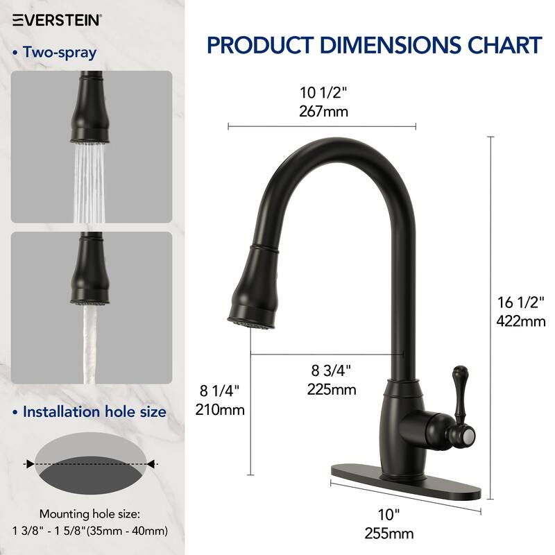Single Handle Pull Down Sprayer Hot and Cold Kitchen Faucet 360° Spout Swivel with Deckplate