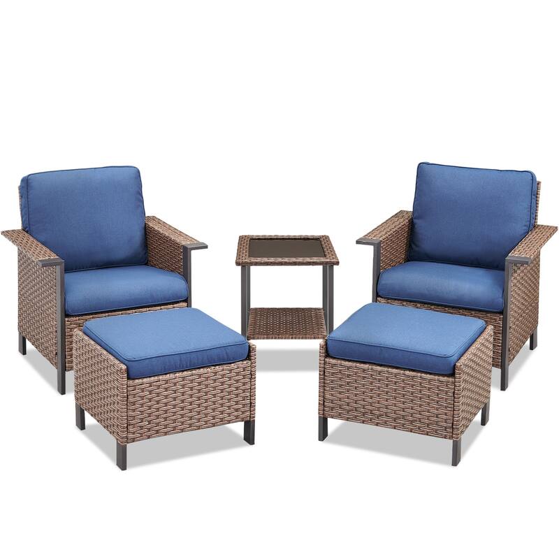 Pocassy Outdoor Wicker Sofa Glider Chair with Ottoman Set