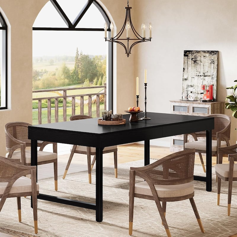 Farmhouse Dining Table, 55 Inches Industrial Rectangular Kitchen Dinner Table