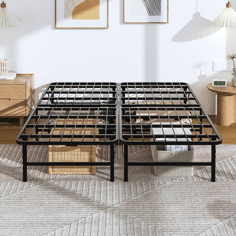 VECELO Black Foldable Bed Frame Twin/Full/Queen Size No Tools Assembly 12.8" Underbed Storage Space Modern Bed