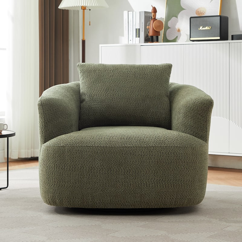 Upholstered Swivel Sofa Chair, Barrel Accent Chair for Office with Throw Pillow, Living Room Sofa Chair with Swivel Base