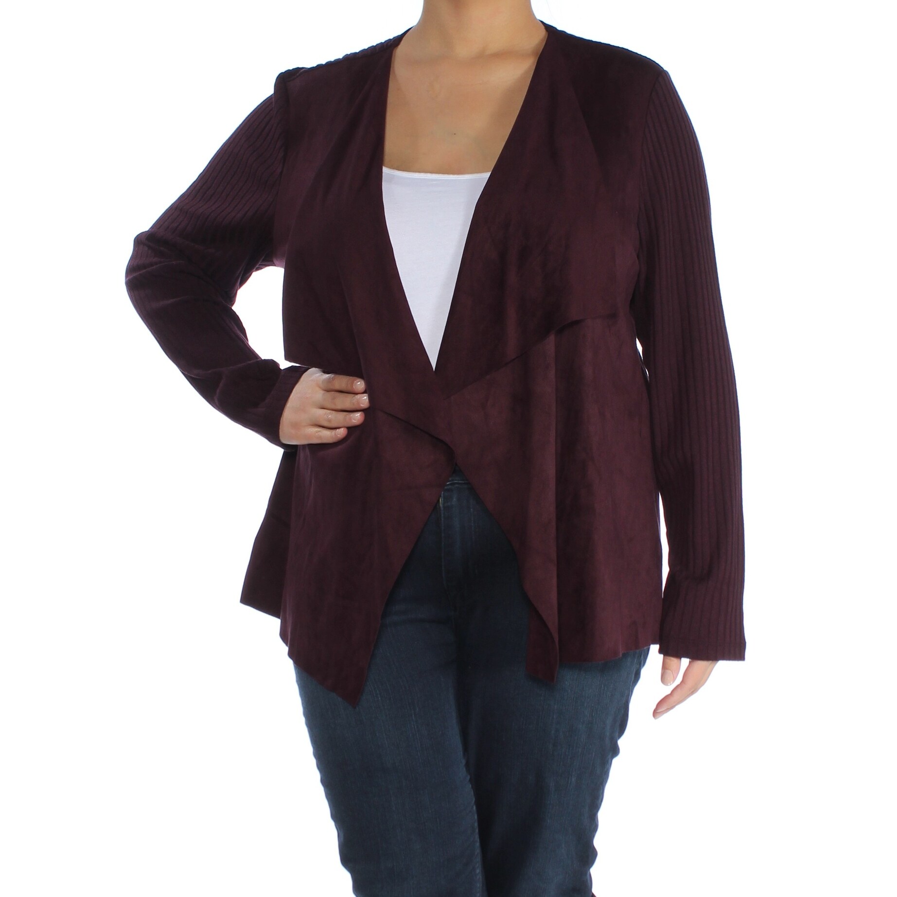 Shop Tommy Hilfiger Womens Maroon Short Length Open Cardigan Wear