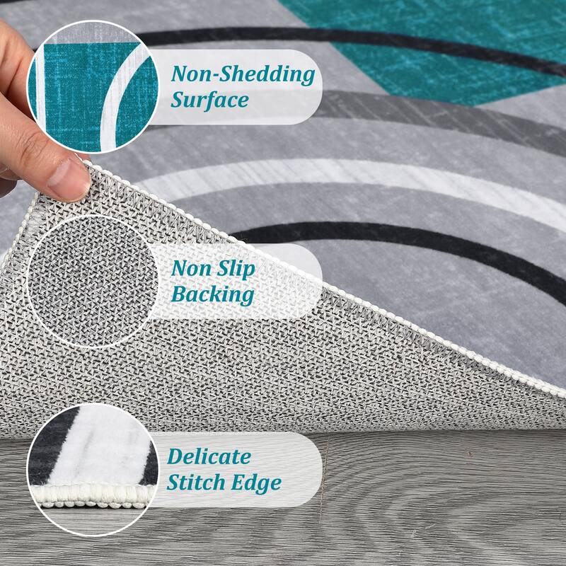 Washable Rugs for Living Room Bedroom Circles Pattern Rug Modern Geometric Area Rug
