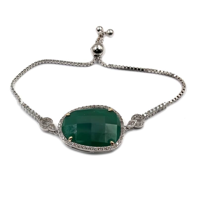 14K gold & sterling silver with Green Agate, Zircon Adjustable Bracelet