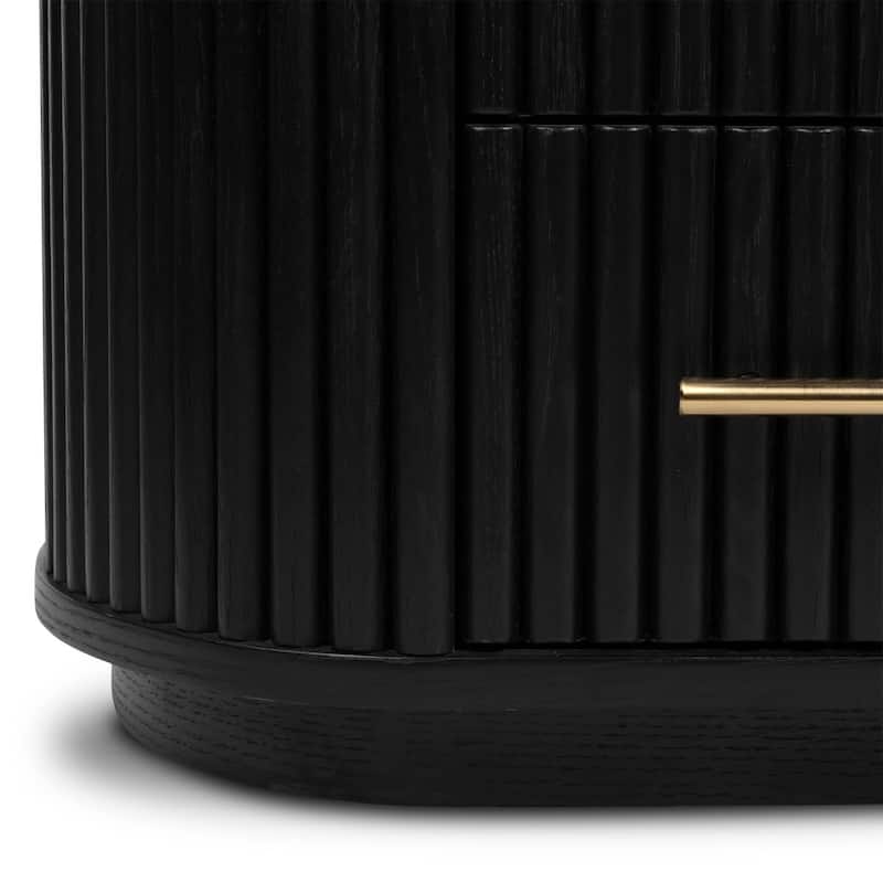 Poly & Bark Noir 3 Drawer Wood Nightstand with Ribbed Design