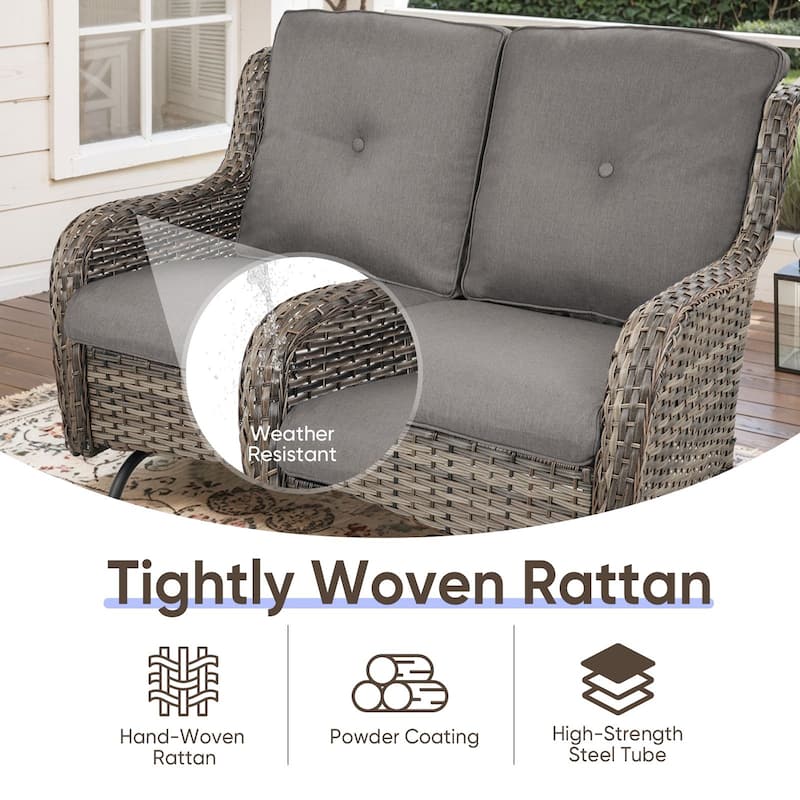 Gymojoy 2 Seat Stylish Patio Loveseat Glider Sofa with Water-Resistant Olefin Cushions