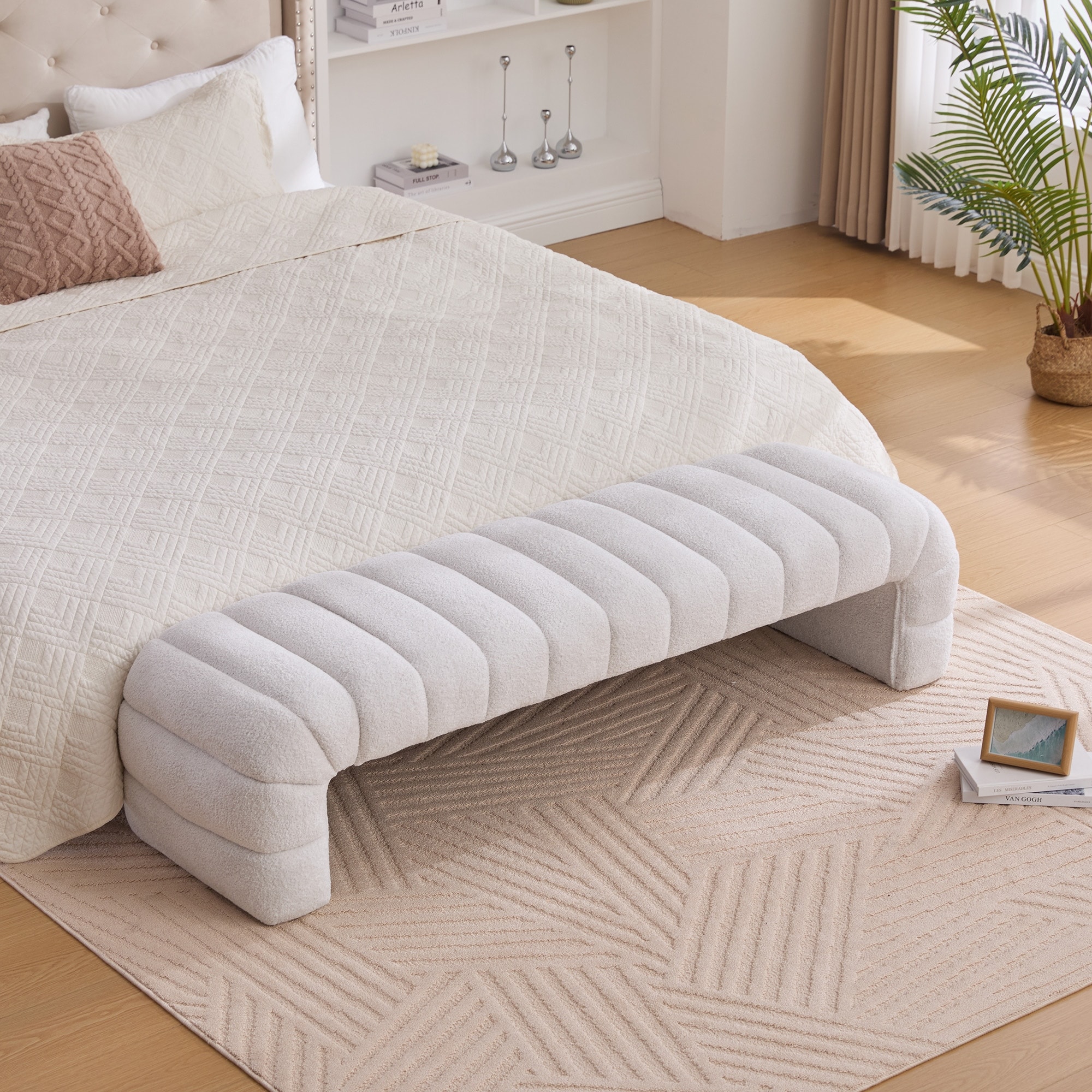 Modern Upholstered Bench Armless Bench End of Bed Bench, Ottoman Foot Stool for Living Room and Bedroom