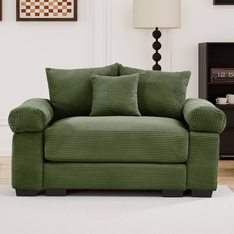 Oversized Chaise Lounge Corduroy Chair Indoor Single Sofa with Ottoman for Living Room Bedroom - Chair - Green