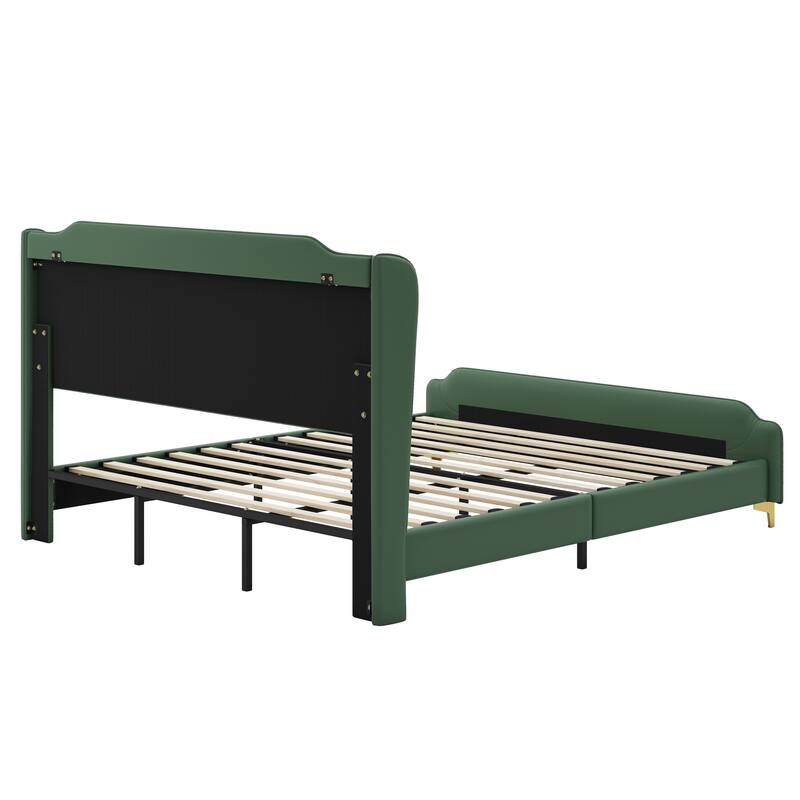 King Size PU Upholstered Platform bed with Wingback Headboard And Footboard