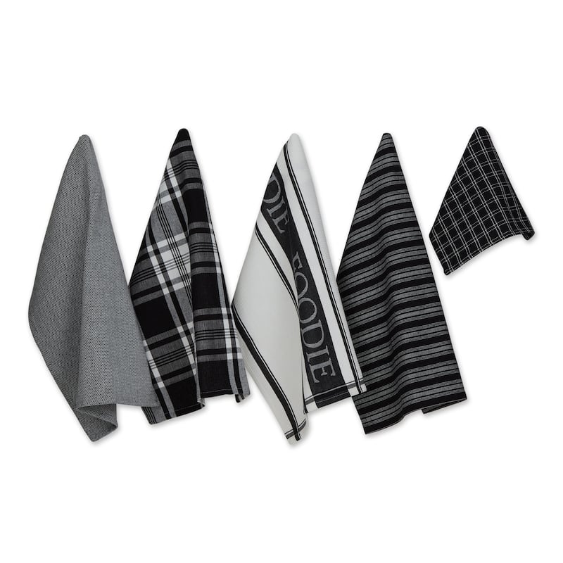 DII Foodie Dishtowel And Dishcloth 5 Piece - Black