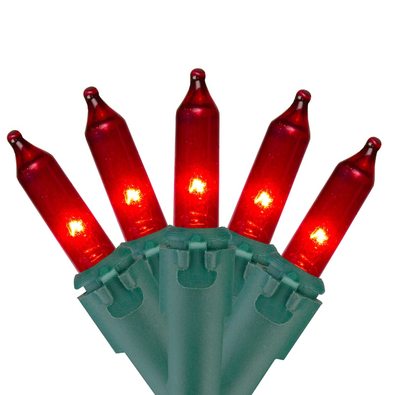 50-Count Red Mini Christmas Light Set 10ft Green Wire - 10'