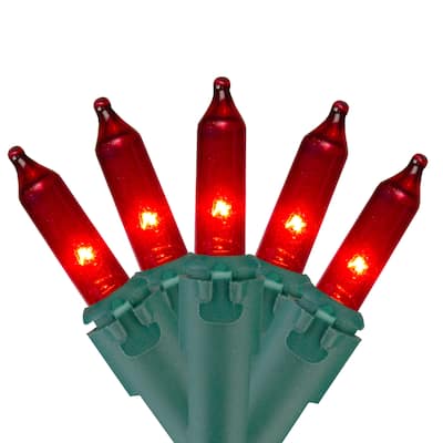50-Count Red Mini Christmas Light Set 10ft Green Wire - 10'