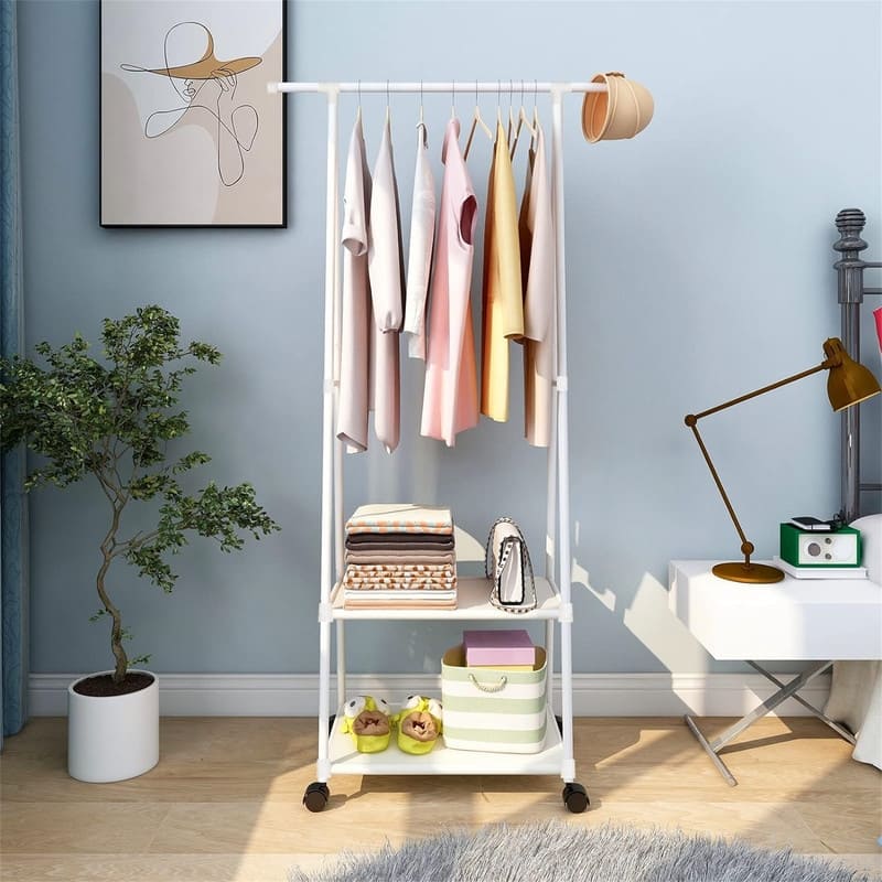 Clothes Rack Small Metal Garment Rack with Shelves - 21.65"D x 21.65"W x 62.99"H