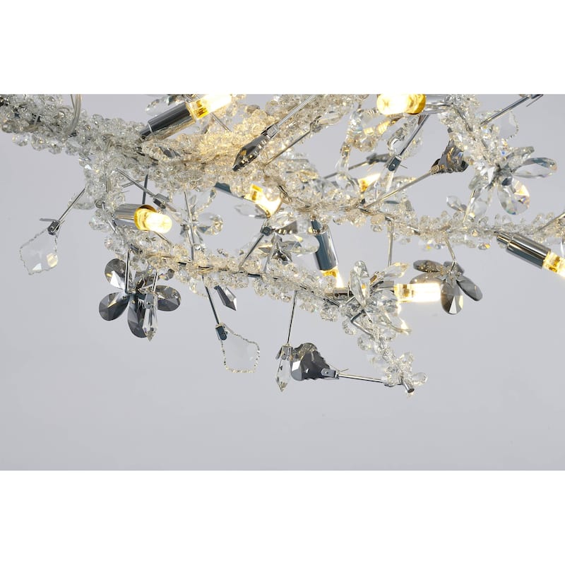 28-Light Chrome Chandelier With Smoke And Clear Crystals