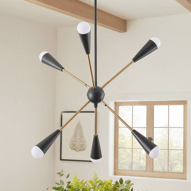 Modern Sputnik Black and Gold Linear Chandelier for Living Room Kitchen