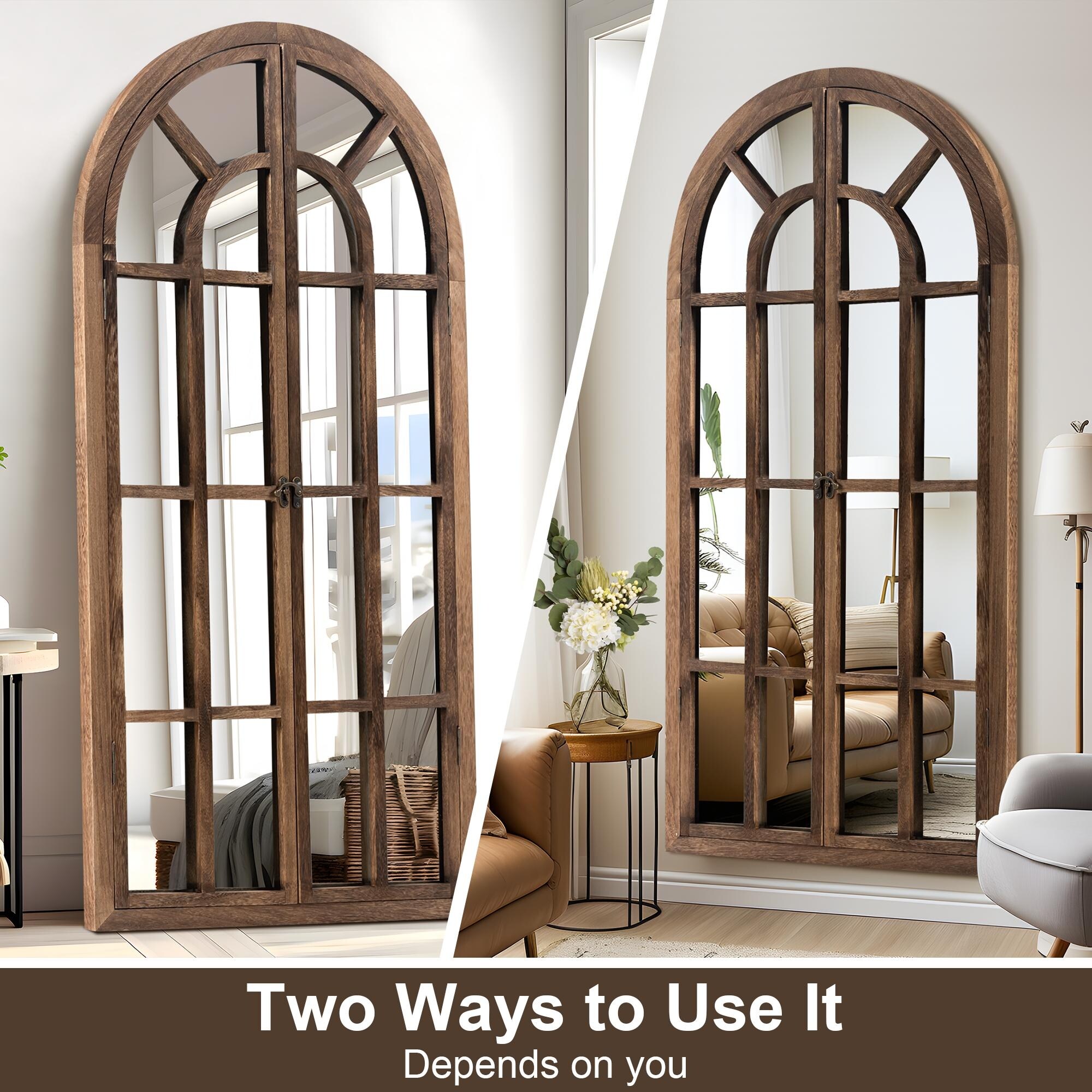 木製大鏡 Window-Mirror-Arched-Wood-