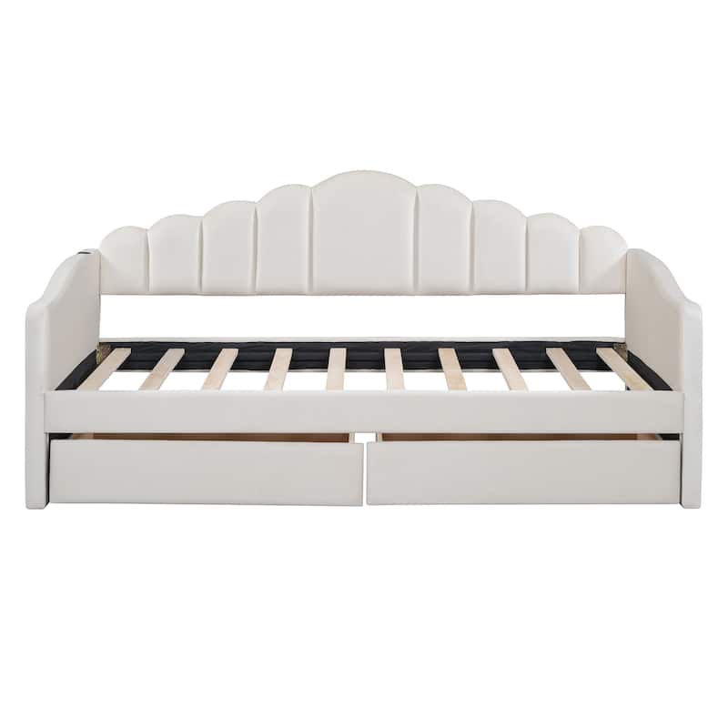 Twin Size Velvet Upholstered Daybed with 2 Storage Drawers and USB Charging Ports