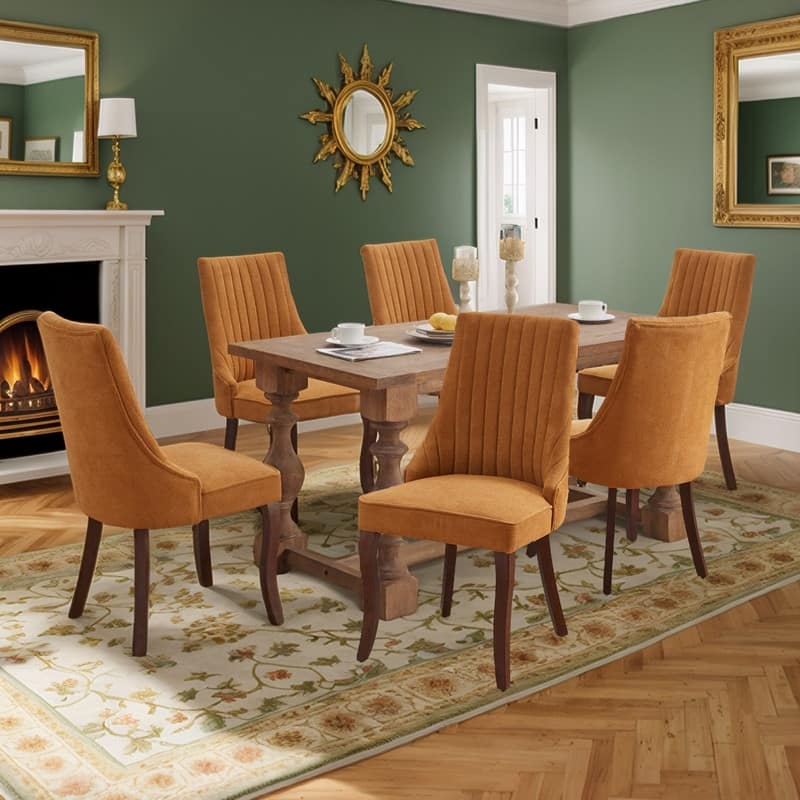Comfy Fabric Upholstered Dining Chair (Set of 6) - Yellow Linen