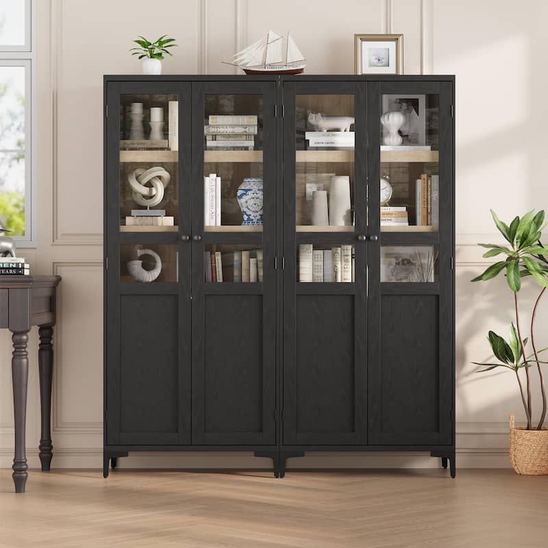 Tall Storage Cabinet,2 Glass Doors, Kitchen Pantry 5 Tier Bathroom Cabinet