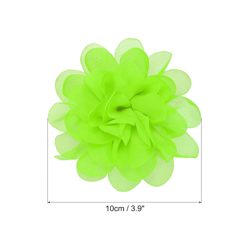 10Pcs Chiffon Flowers Fabric Flower Sewing Fabric Appliques - Neon Green - 3.9"