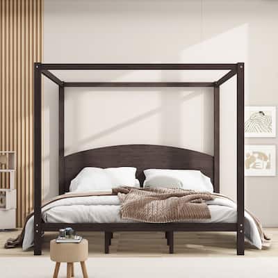 King Size Canopy Platform Bed with Headboard and Support Legs