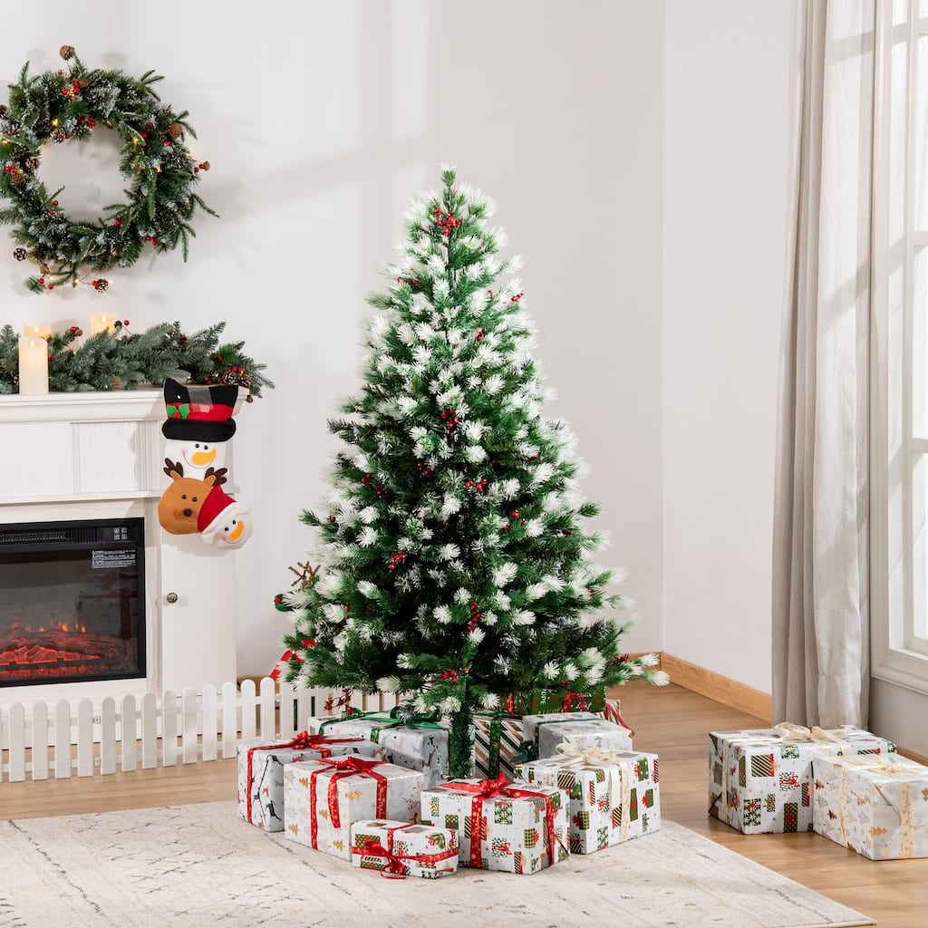 HOMCOM Flocked Christmas Tree with Mistletoe, Xmas Unlit Christmas Tree with Stand