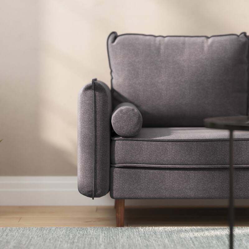 Compact Faux Linen Upholstered Loveseat with Wooden Legs
