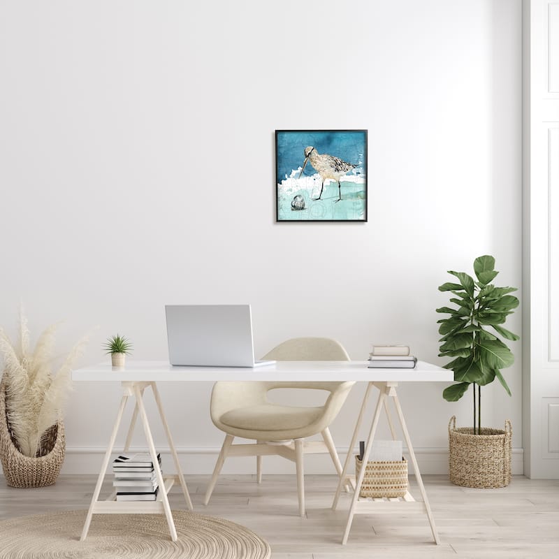 Stupell Beach Bird Round Shell Blue Ocean Coastal Map Framed Wall Art