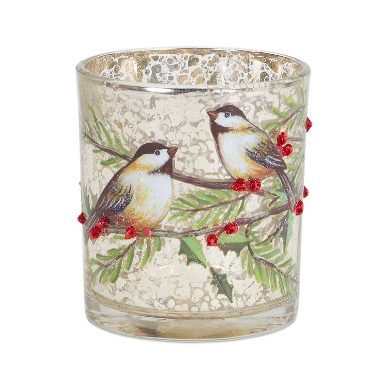 Set of 6 Red Cardinal and Bird Votive Candle Holders 3.25"