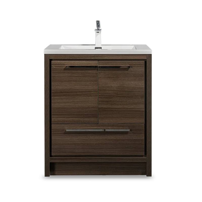 Freestanding Bathroom Vanity Set in Grey Oak with Integrated Solid Surface Sink