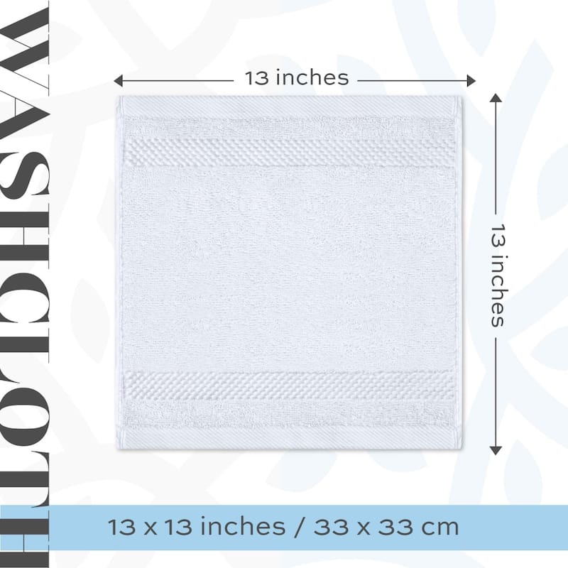White Classic Luxury Cotton Washcloth 13x13 - Set of 12