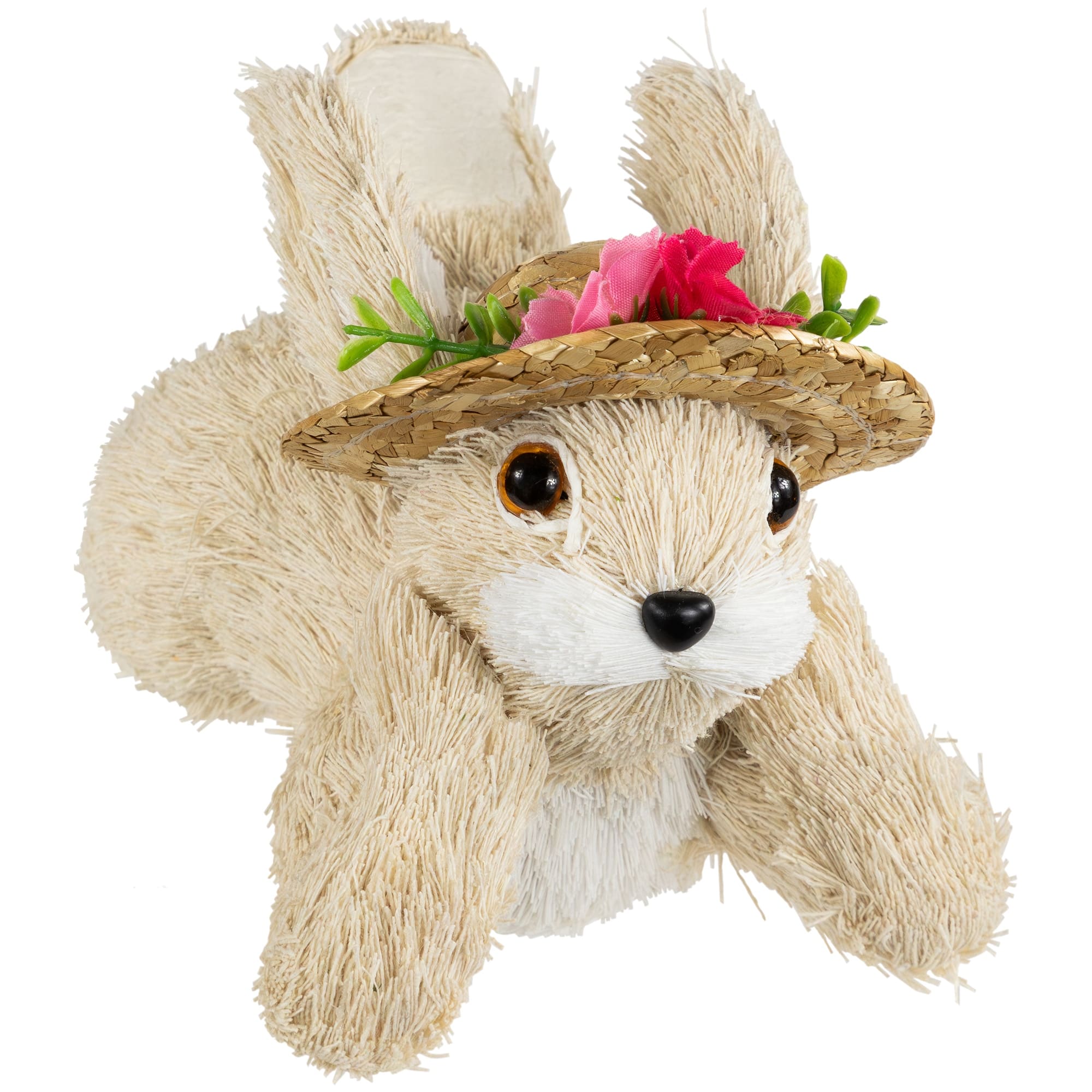 Rabbit with Floral Straw Hat Easter Figurine - 8.75