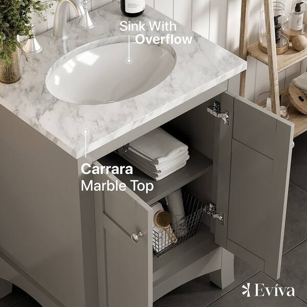 Eviva New Jersey 24 in. W x 22 in. D x 34 in. H Freestanding Single Sink Bath Vanity in White with White Carrara Marble Top