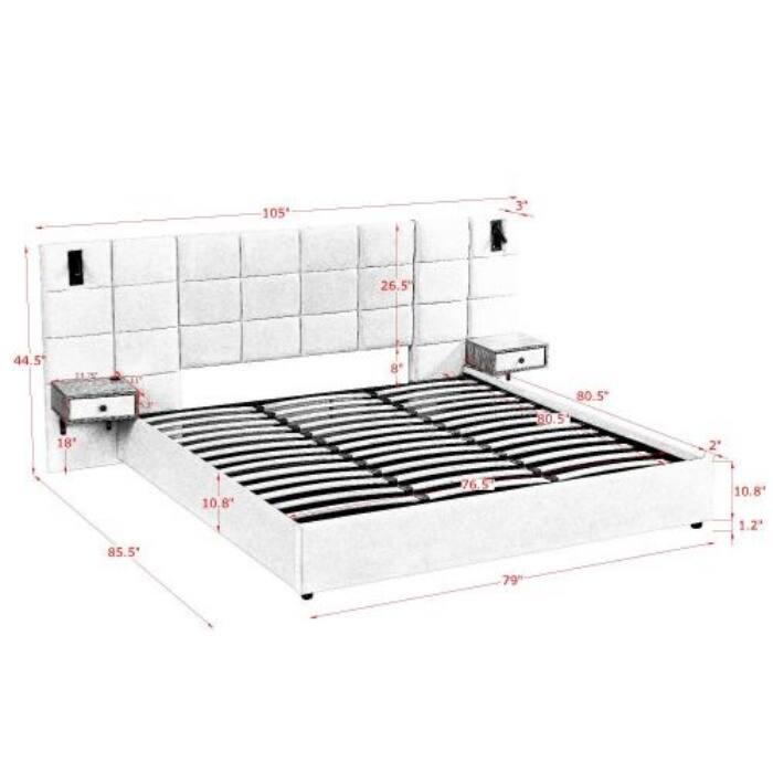 Modern Upholstered Bed King, Hydraulic Storage Platform with USB Ports and Lights, Velvet Bedframe