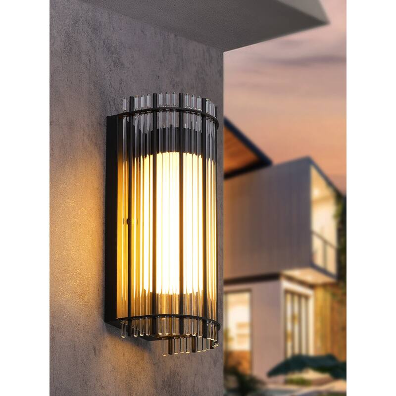 Exterior Wall Sconce, Geometric Style with Glass Fence, E26 Base - 2pack