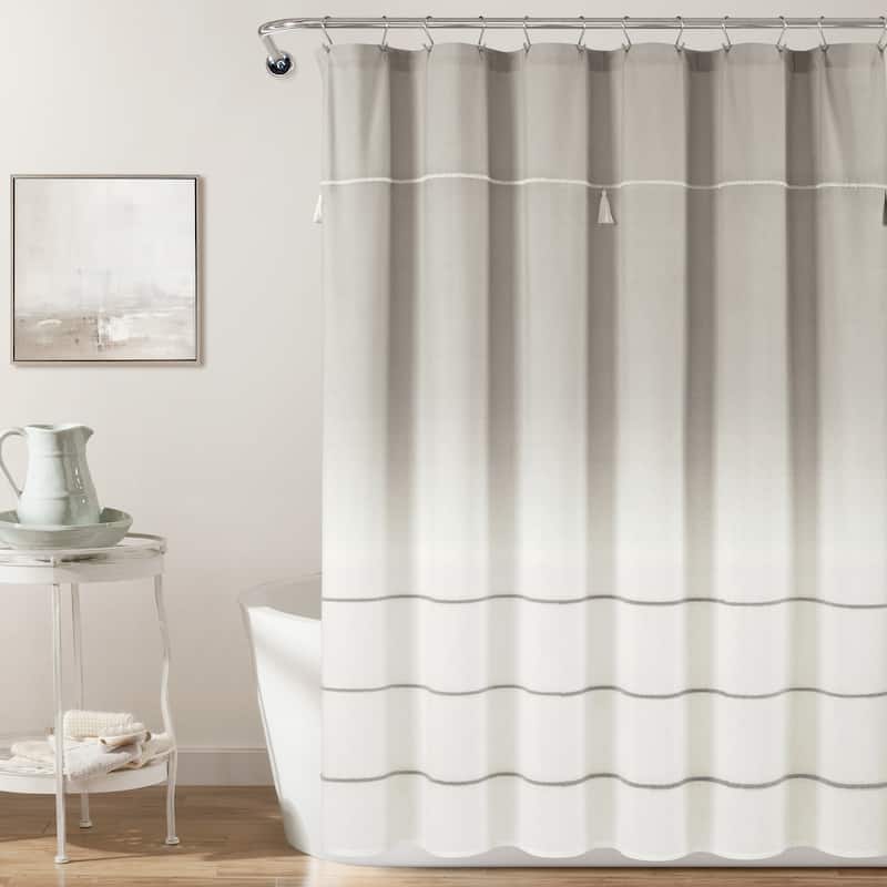 Lush Decor Ombre Embroidery Tassel Cotton Shower Curtain