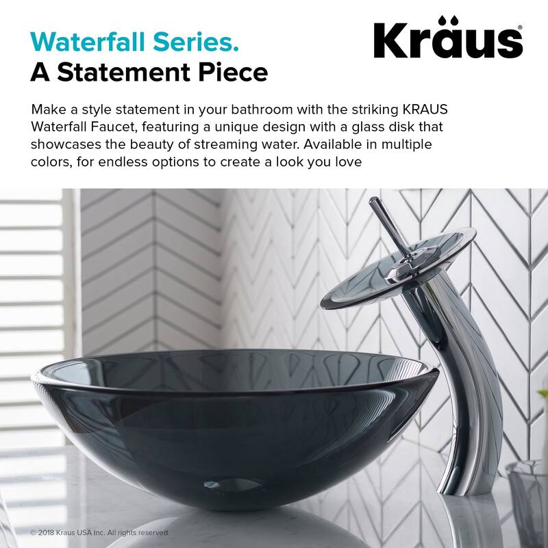 Kraus Waterfall Single Hole Vessel Bathroom Faucet - Metal Pop-Up