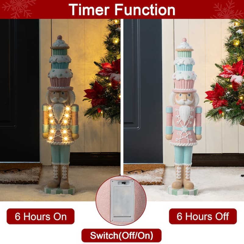 Glitzhome 28"H Lighted Resin Christmas Nutcracker Porch Decor with Timer - 28"