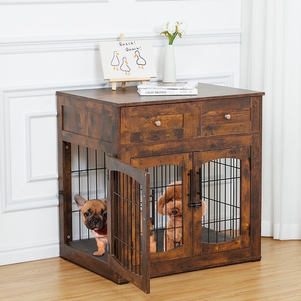 Dog Crate Furniture with Cushion Wooden Dog Crate Table with 2 Drawers 3Doors Dog Furniture Indoor Dog Kennel Dog House On Sale Bed Bath Beyond 38281411