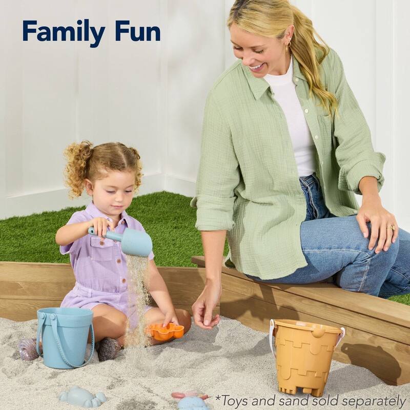 Outdoor Kids Sandbox with Bench Seats and Hemlock Wood Frame UV-Resistant Cover and Liner - 78”L x 78”W x 9”H