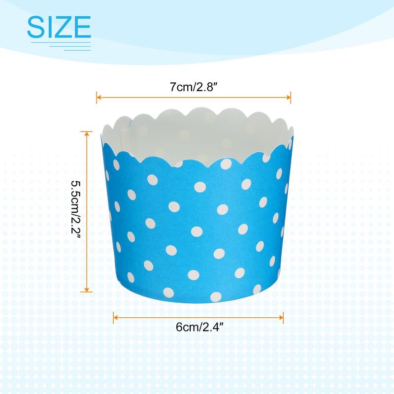 100Pcs Paper Baking Cups 6oz Cupcake Muffins Liner Wrappers - Polka Dot Blue