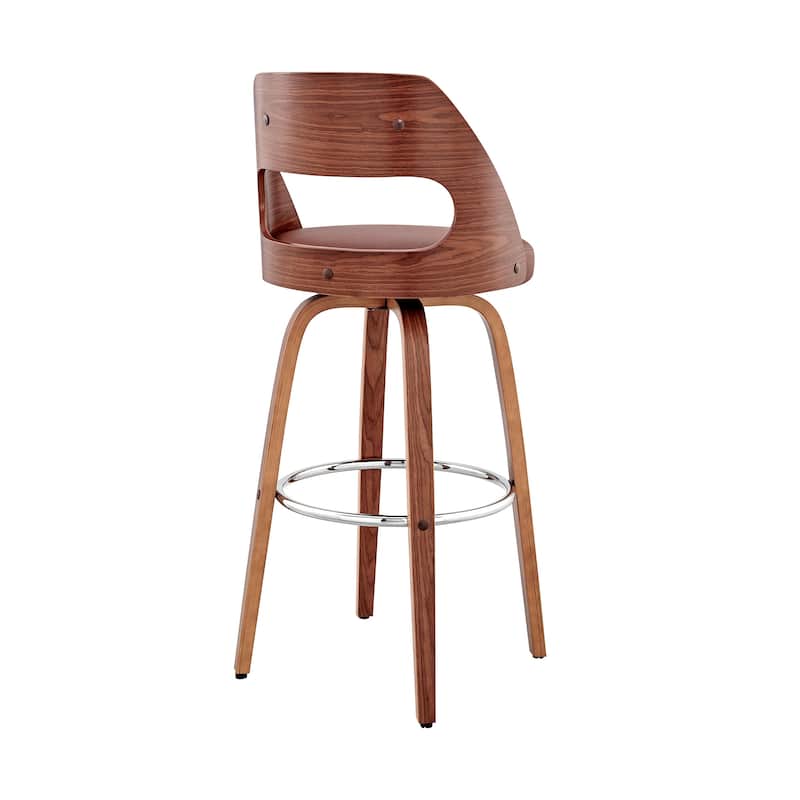 HomeRoots 37" Brown Faux Leather And Manufactured Wood Swivel Counter Height Bar Chair - 18 x 37 x 19