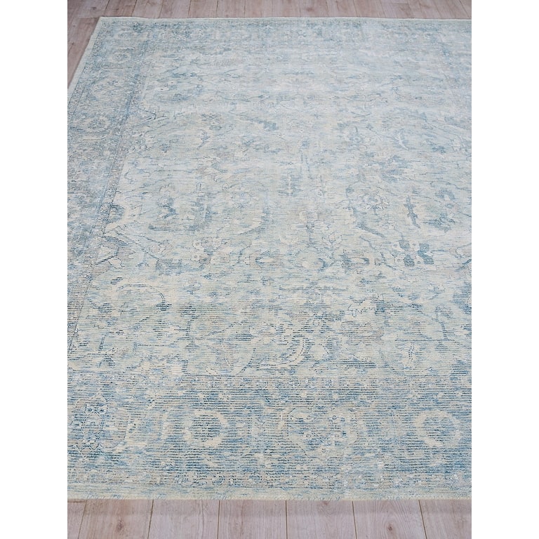 EXQUISITE RUGS Tuscany Hand-loomed Wool/Bamboo Silk Ivory/Blue Area Rug.
