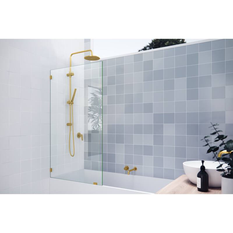 Glass Warehouse 58.25" x 32.5" Frameless Shower Bath Fixed Panel - Satin Brass
