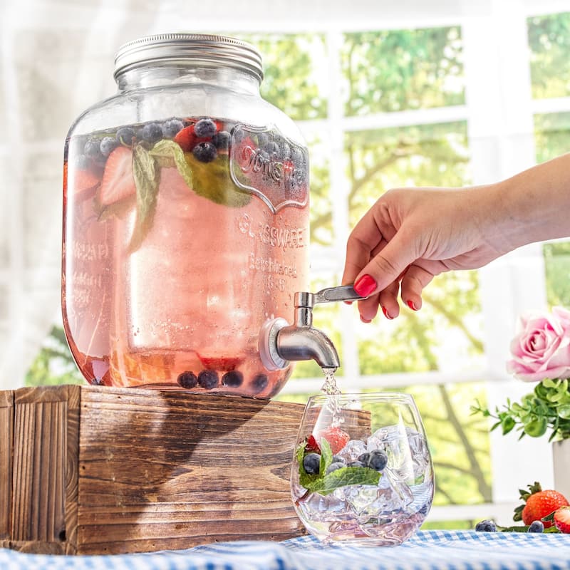 JoyJolt Glass Drink Dispenser with Spigot & Fruit Infuser - 1 Gallon - 8' x 11'