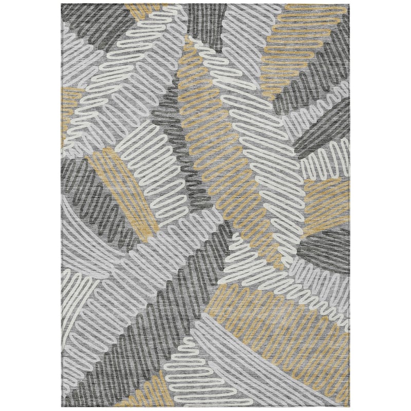 Machine Washable Indoor/ Outdoor Chantille Contemporary Squiggles Rug