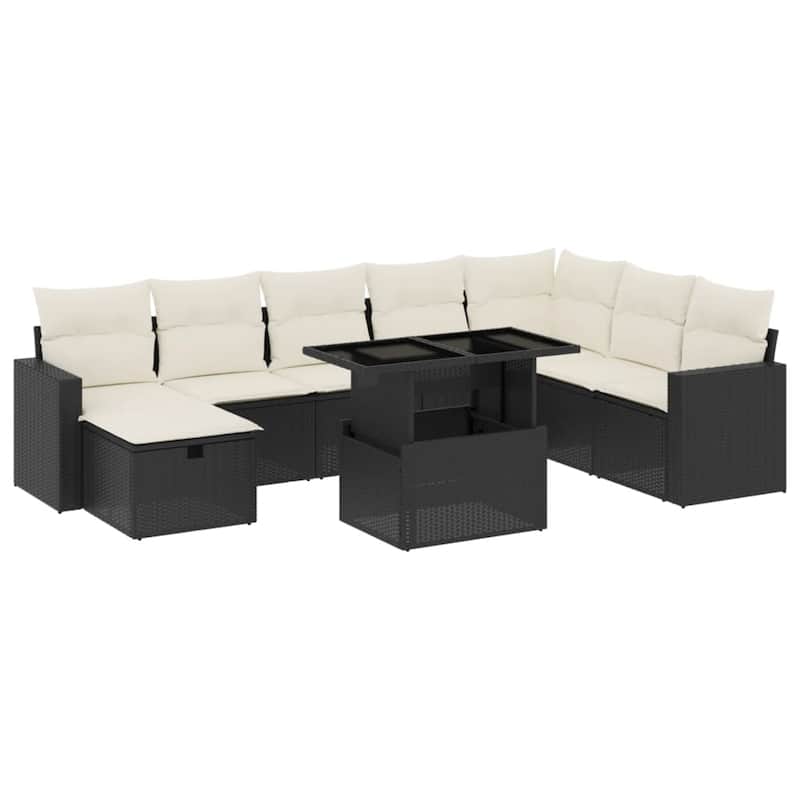 vidaXL Patio Sofa Set with Cushions Outdoor Furniture 9 Piece Poly Rattan - 21.7 x 39.4 x 28.7 in